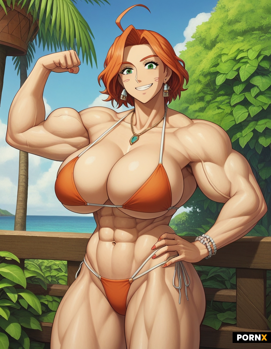 Broad muscle Voluptuous bodybuilder goddess smile naked female camal toe