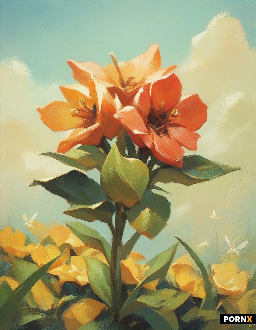 Bumblebee on flower + the style of oil painting with large brush strokes