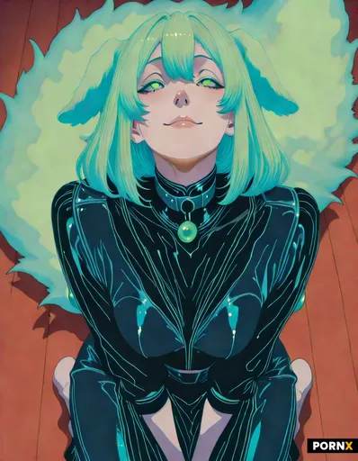 Kneeling on the floor is a dog girl