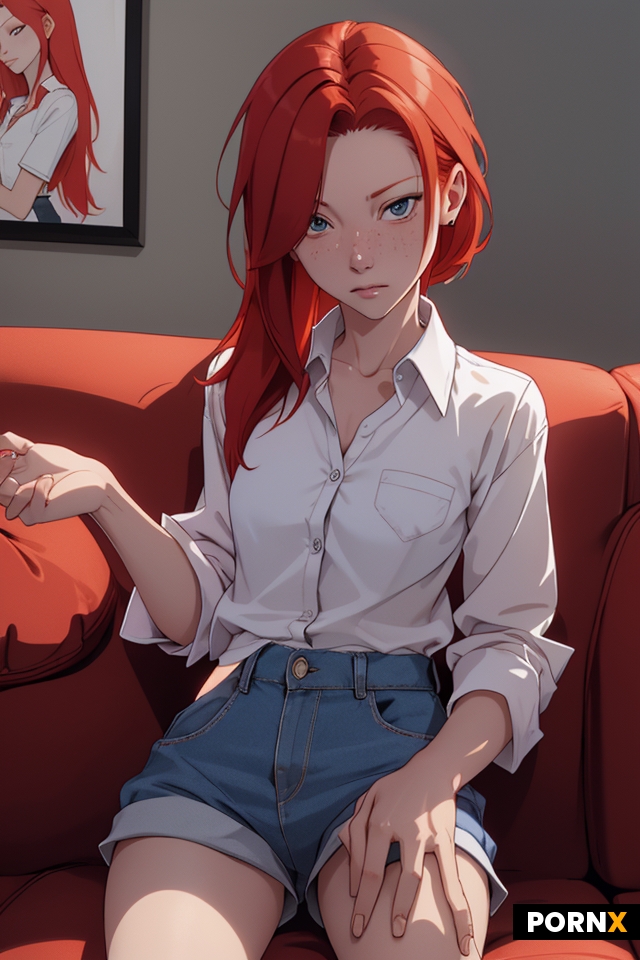 Skinny red haired woman