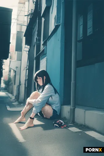 A 21 year old latina in tattered clothes sitting outside of a alleyway