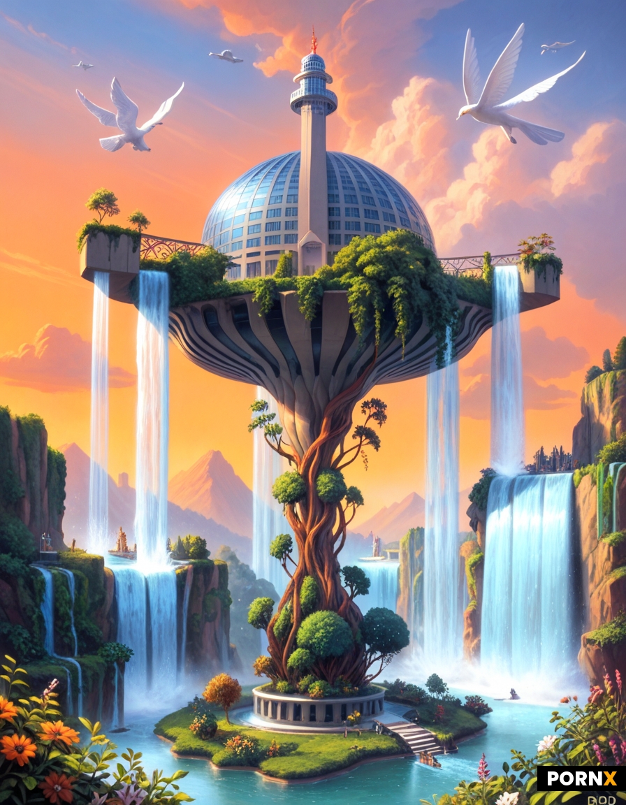 floating waterfall city