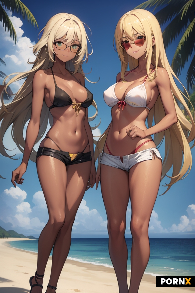 2 Femme brésilienne poitrine naturelle cuisses fines longs cheveux blonds peau dorée bikini mini sho