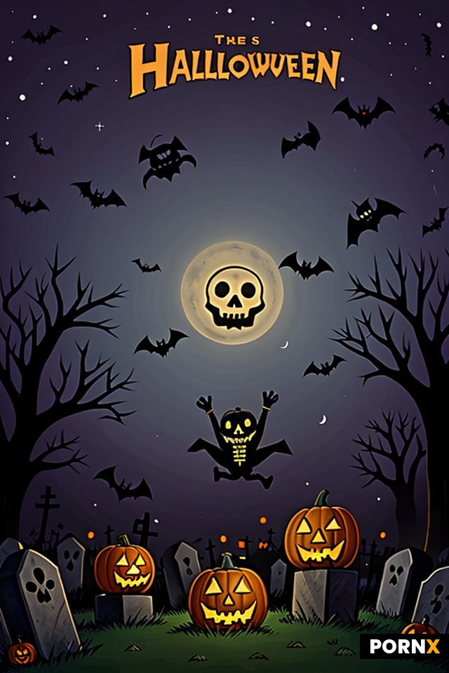 lots of happy skulls jumping over a graveyard like in a cartoon