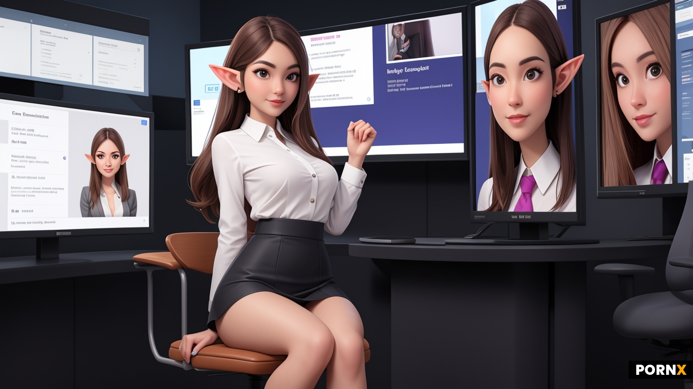 An elf female newscaster with an intelligent face