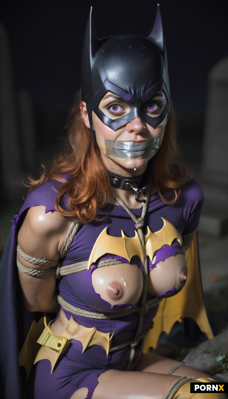 torn shiny purple batgirl costume