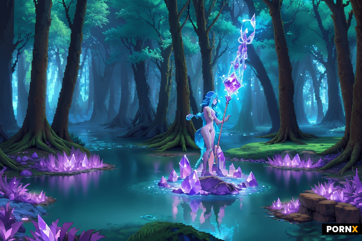 Naked mage woman casting a spell