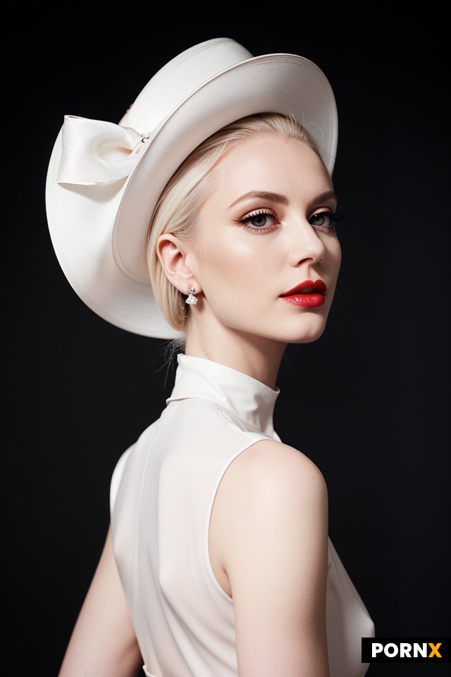 Ultra-realistic fashion photo of an elegant  naked adult woman with platinum blonde hair in a sleek 