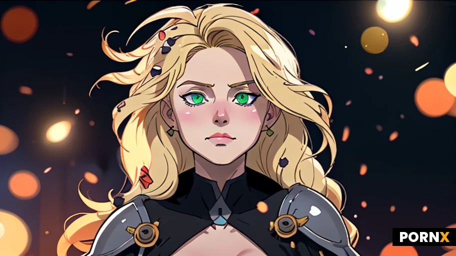 ELECTRE est une novice guerrière de 18 ans blonde au port royal et très affirmé, avec de très longues tresses et DREADLOCKS blondes, des yeux verts, et un diadème doré serti d’une grosse gemme émeraude. Elle porte une armure dorée ornée de pierres vertes et une cape rouge, avec une silhouette féminine, athlétique et élégante.
visage est harmonieux mais sévère, avec une expression généralement froide, déterminée et dominante. design est en anime 2D / cel-shading détaillé, dans un univers médiéval-fantasy de guerre.