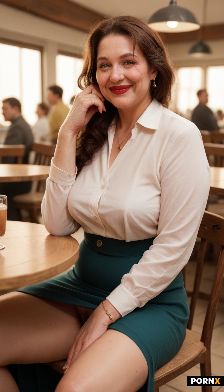 Russian ugly female sitting in cafe