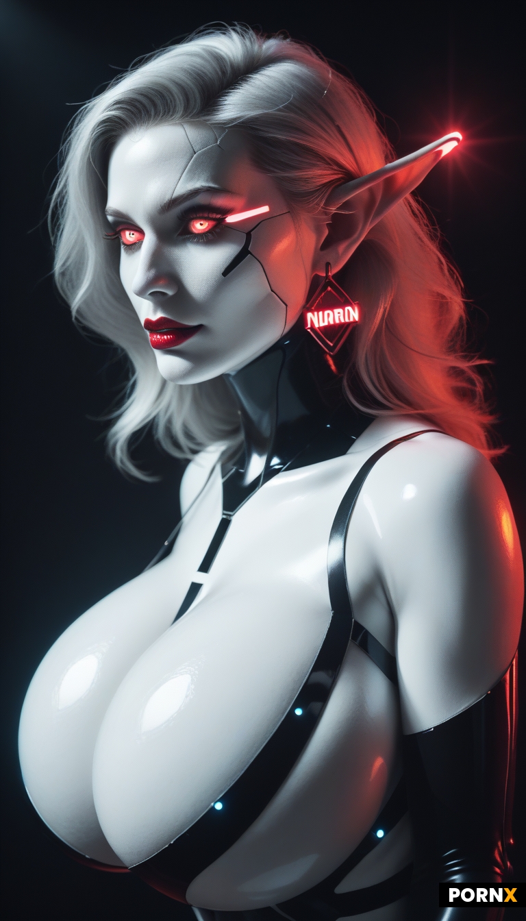noir‑lit portrait of a cyber‑elf bride