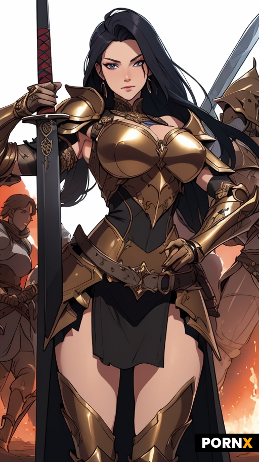 Women warrior dress in sexy armor holding a huge sword both hands on one sword battlefield