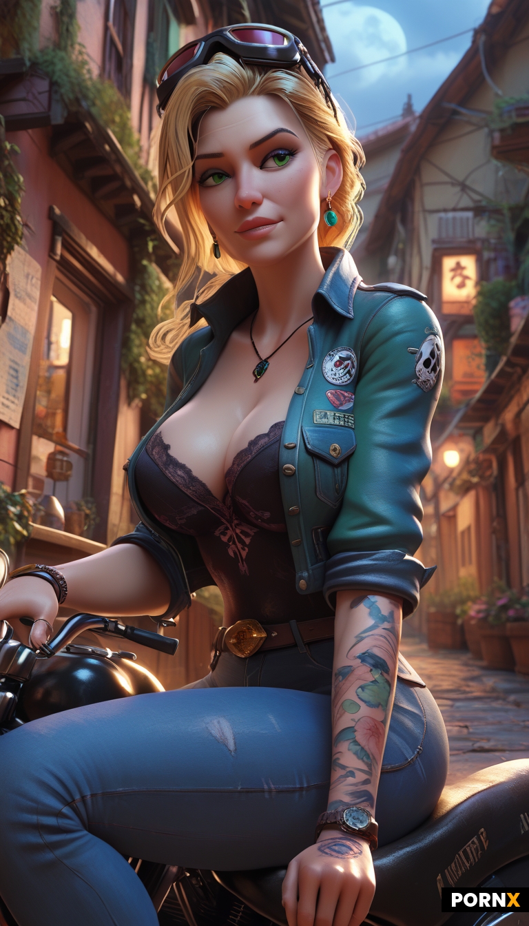 Busty 30 year old Woman with a Jeans jacket