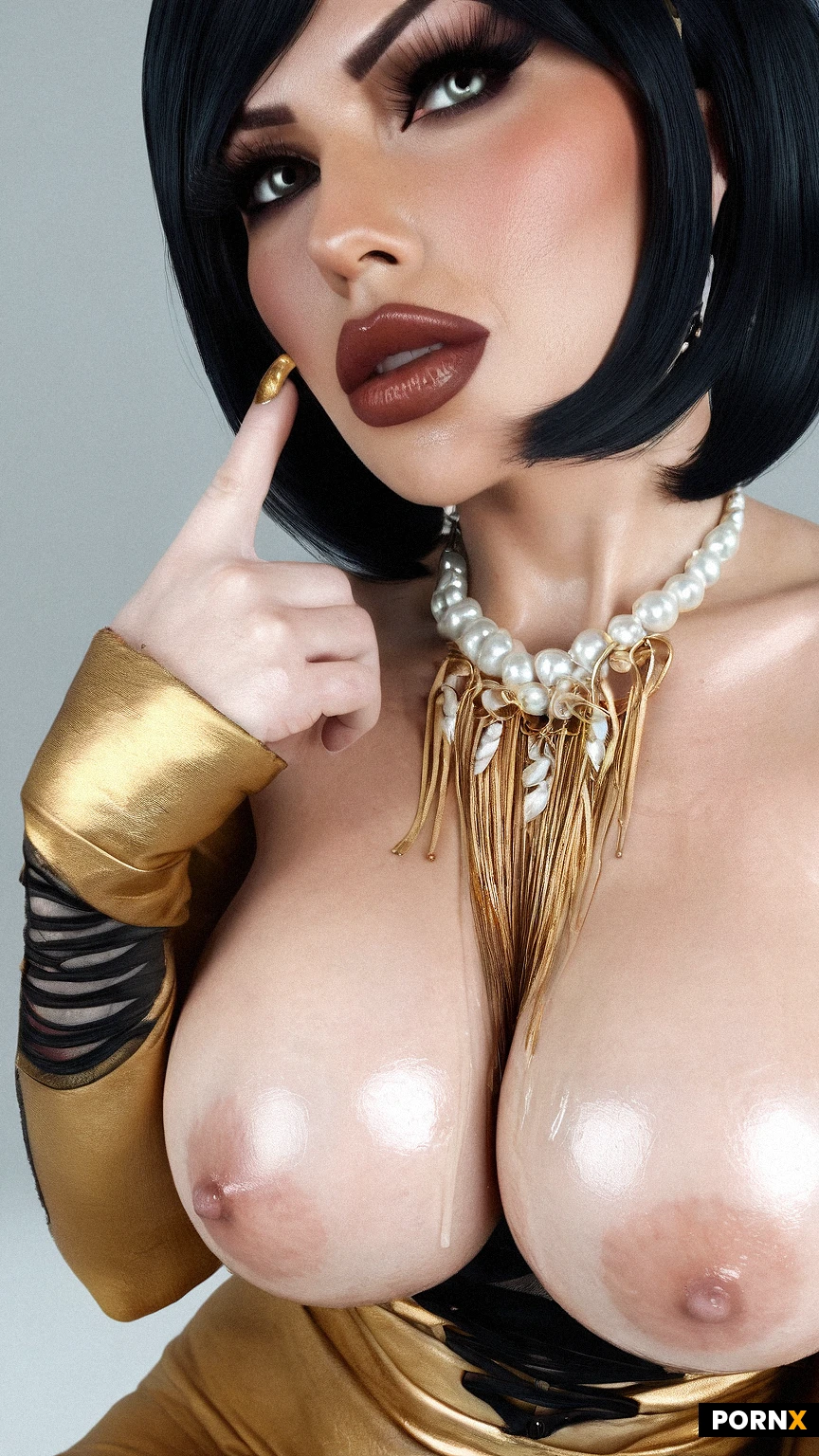 37 years old, Canadian – Fair skin, soft features, small nose, hazel eyes, huge breasts, jewelry, tight dress, necklace, earrings, huge_breasts, cleavage, covered_nipples, sitting, blue_eyes, waving, makeup, pearl_necklace, looking_at_viewer, black_hair, bead_necklace, bare_shoulders, hoop_earrings, yellow_dress, bridal_gauntlets, lipstick, sagging_breasts, ring, sweat, steaming_body, solo, short_hair, blue_lips, hand_up, strapless_dress, leaning_forward, bangs, strapless, gigantic_breasts, white background, simple background. She is ultra-busty,with giant,heavy,natural-looking breasts that appear both fit and exaggerated in size. She has a really large bust,she has Perfect teeth. Her face froze in silent surprise,eyes wide and lips slightly parted. Blushing,teary eyed,embarrassed. Realistic details in skin,clothing,and object textures. Vivid facial expressions and postures. Realistic details in skin,clothing,and object textures. A stunning 32k UHD image with intricate background details and sharp,high-quality focus. Flawless faces with large,expressive eyes,a well-proportioned nose,and full,symmetrical lips framed by long eyelashes. Ultra-realistic textures,cinematic lighting,and lifelike proportions captured with professional precision.