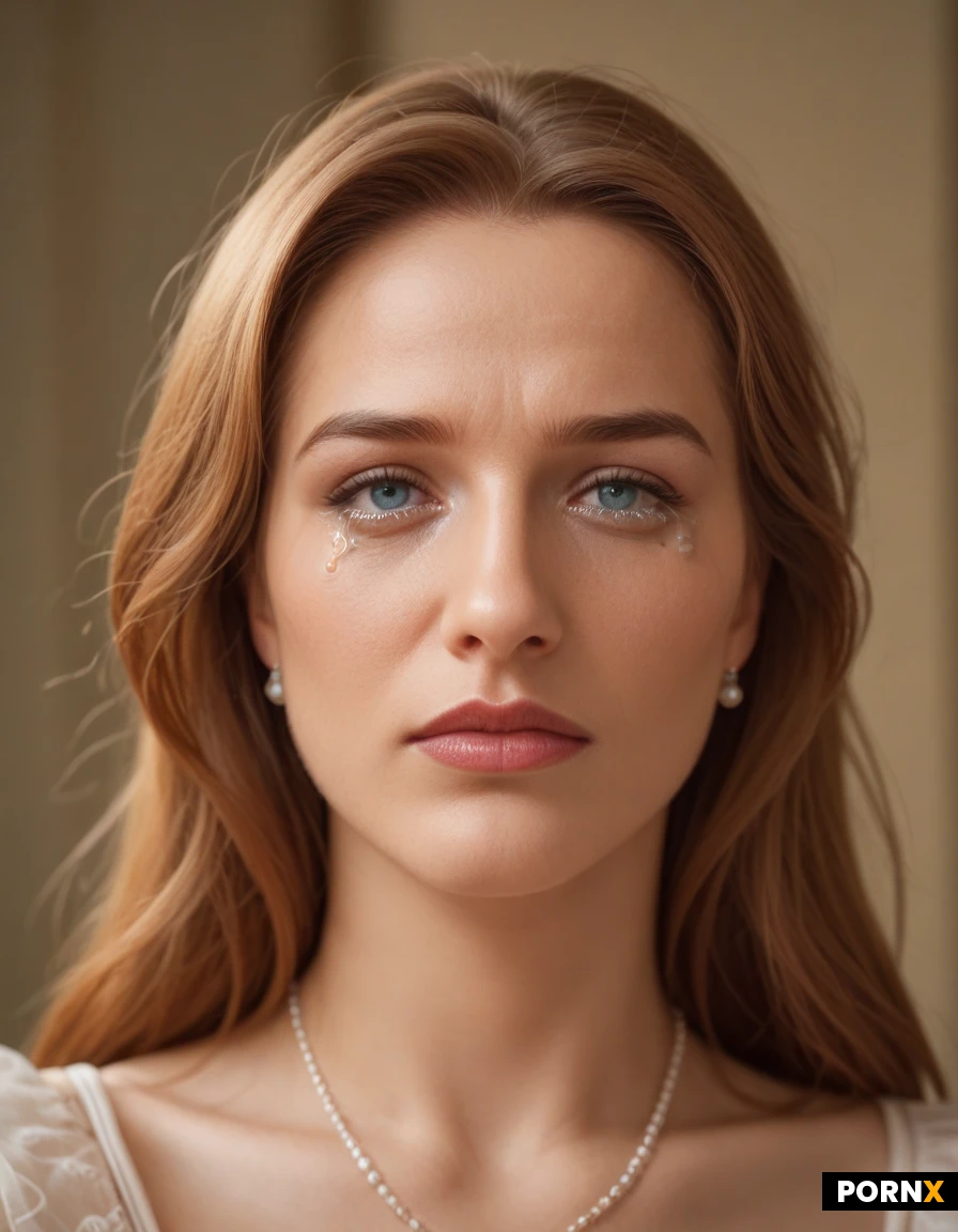 masterpiece, best quality, highres, absurdres, 1girl, solo, irish, red_hair, blue_eyes, beautiful, frightened, pleading, apologetic, begging, looking_at_viewer, clothed, indoor, soft_light, close_up, sad_expression, tears, trembling, hand_on_chin