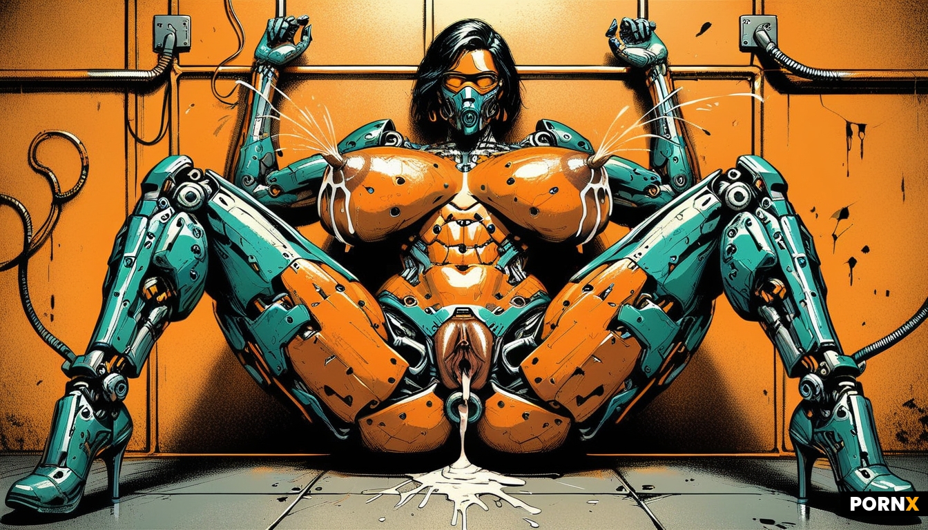 cyborg sex robot with enormous lactating tits and a wide spred pussy after sex