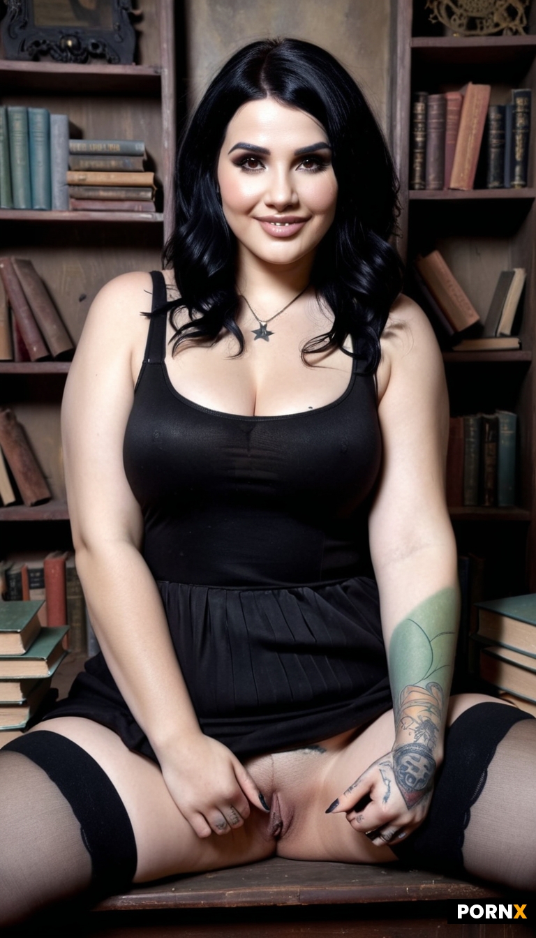 Plus sized gothic witchy woman with black hair