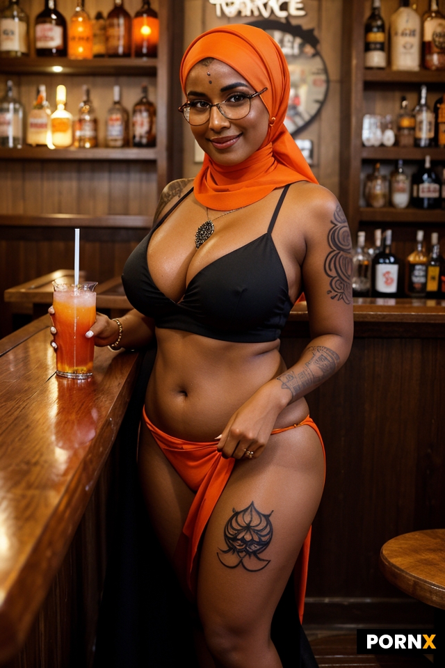 two orange hijabi woman short legs