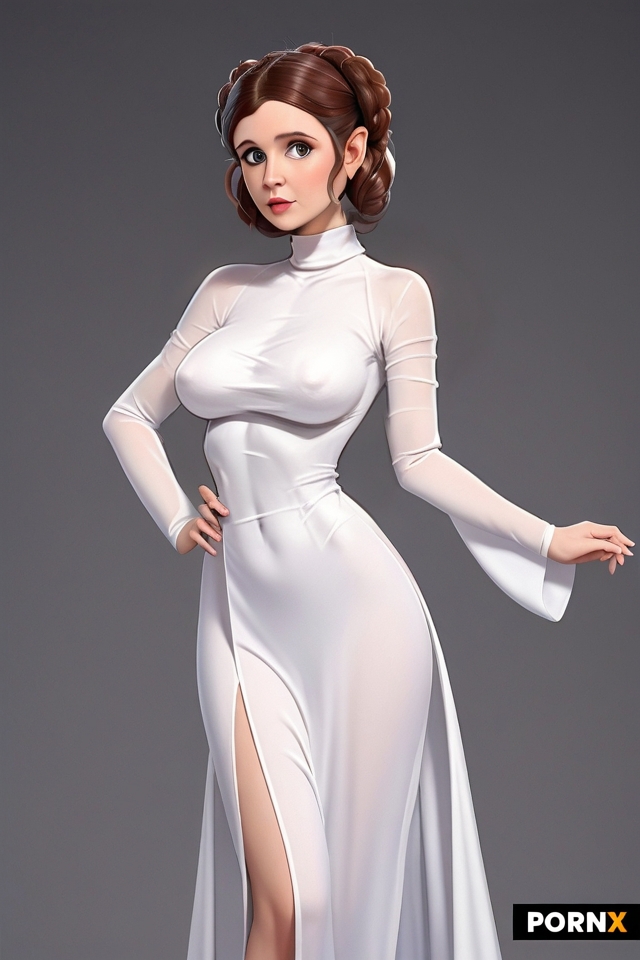 Woman wearing tight white silk turtleneck dress