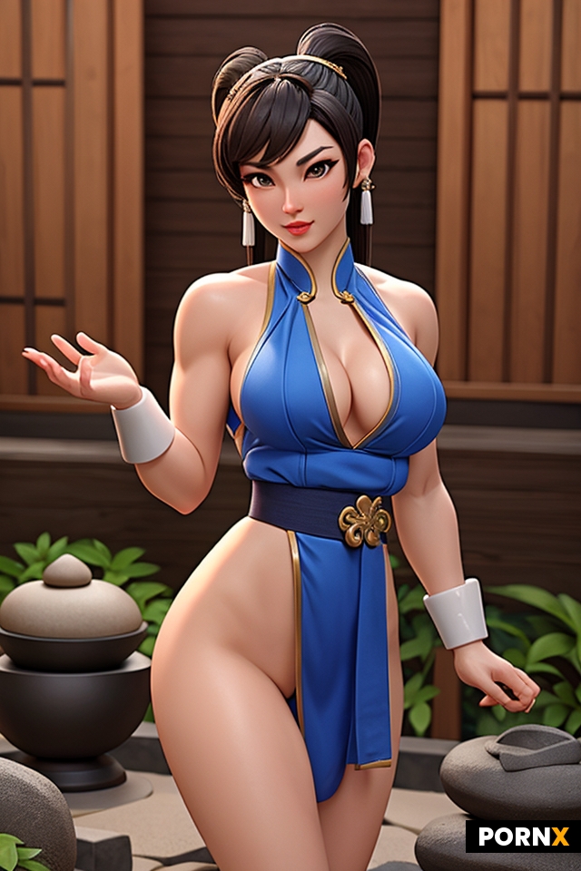 sexy chun li in a zen garden