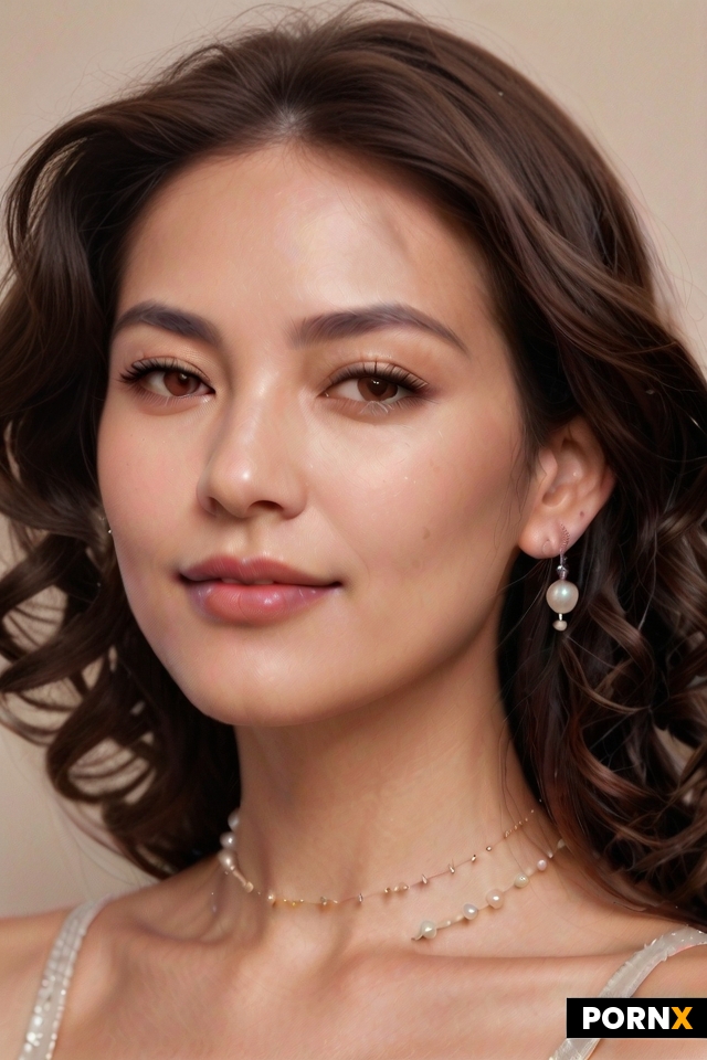 Photorealistic close-up portrait of elegant mature Korean woman late 50s