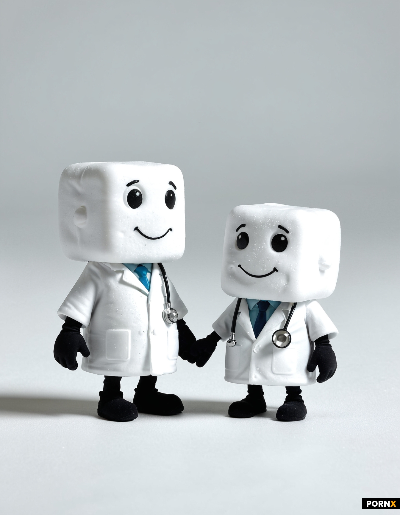 two mini  ice cubes talking to each other from a distant