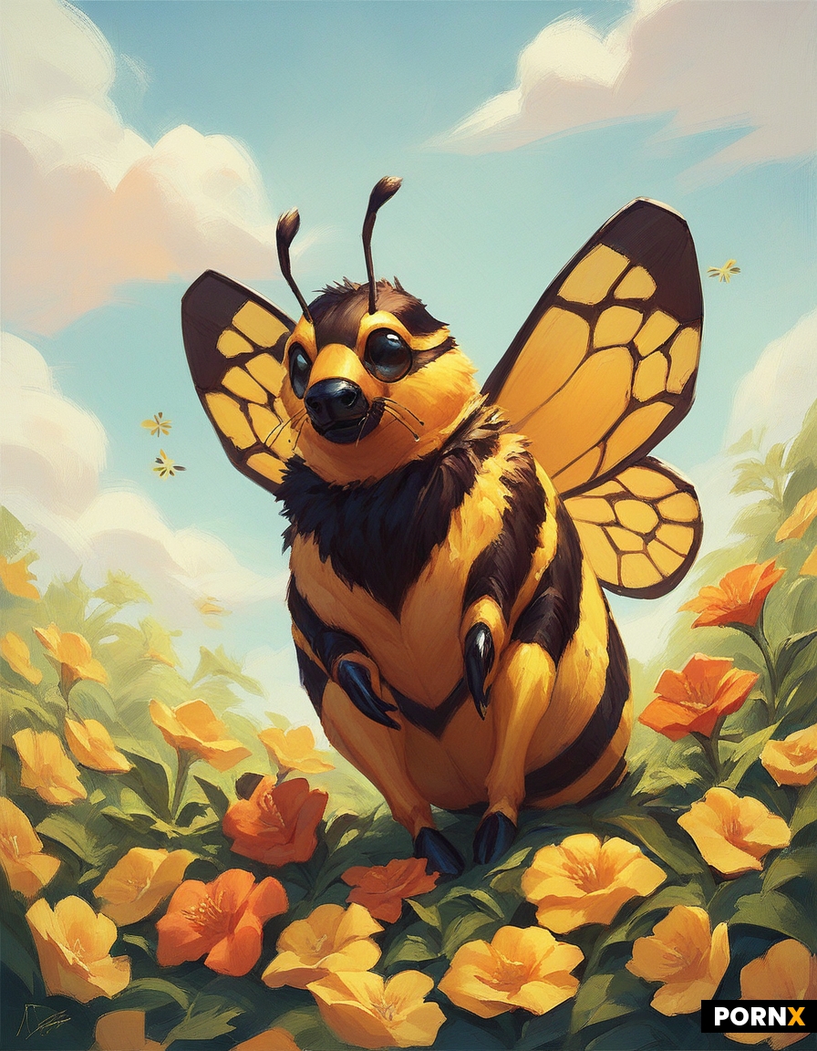 Bumblebee on flower + the style of oil painting with large brush strokes