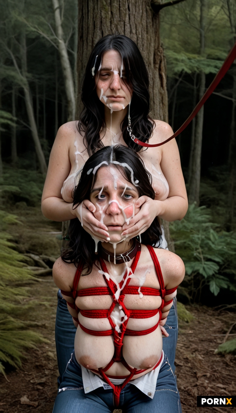 Close up of lesbian Women tied in a shibari suspension bondage