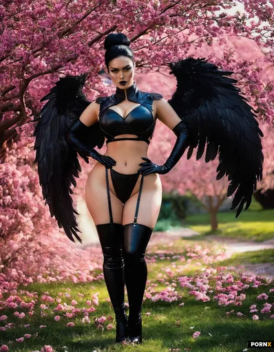 A stunning 18-year-old Korean woman with sleek black hair gathered into a high bun