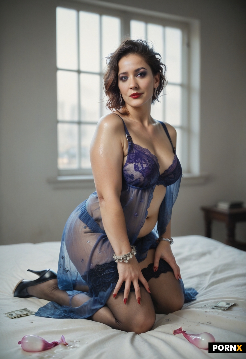 kneeling erotically whilst a shemale bukkake masturbates on her