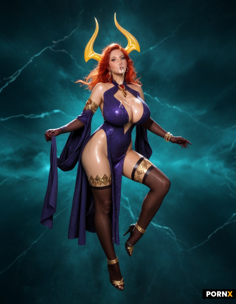 Dynamic overdramatic maniacal futuristic comic siren supervillain succubus seductress