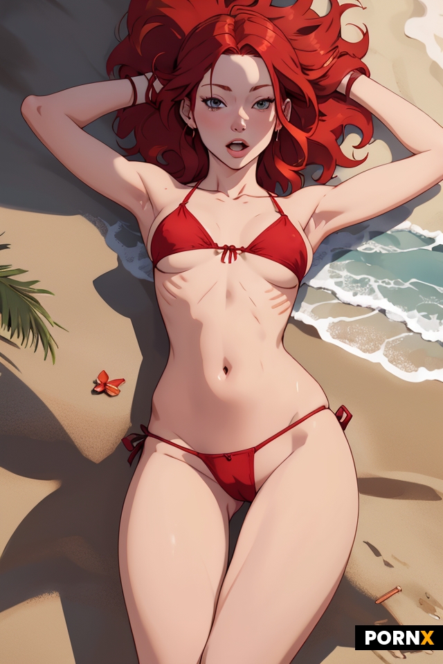 Skinny red haired woman