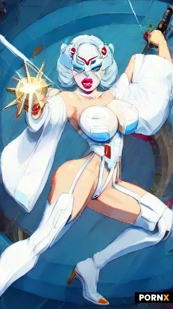 (solo),(shortstack:1.3),(slender:1.9) (blonde:1.4) (pale skin:1.5) feminine woman with very long hair,large golden eyes, (massive spherical huge tits:1.6), (white sci-fi body armour:1.8), (gloss white sci-fi fetish:2.8), thigh high armor boots, long slim legs,(white)
(Hair in twin tails and bangs:1.3)
Ultra detailed face,Ultra detailed eyes,Ultra detailed lips,Ultra detailed legs,intricate details,,8k Resolution,(Clear image:1.4),(martial-arts pose),action shot,laser-sword, ((bigger tits, oversized tits)),(martial-arts pose), action shot,((bimbo tits and ass encased in armor)), (head mounted display:1.6)
