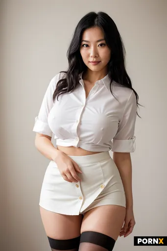 A Japanese woman in her mid-40s with porcelain skin