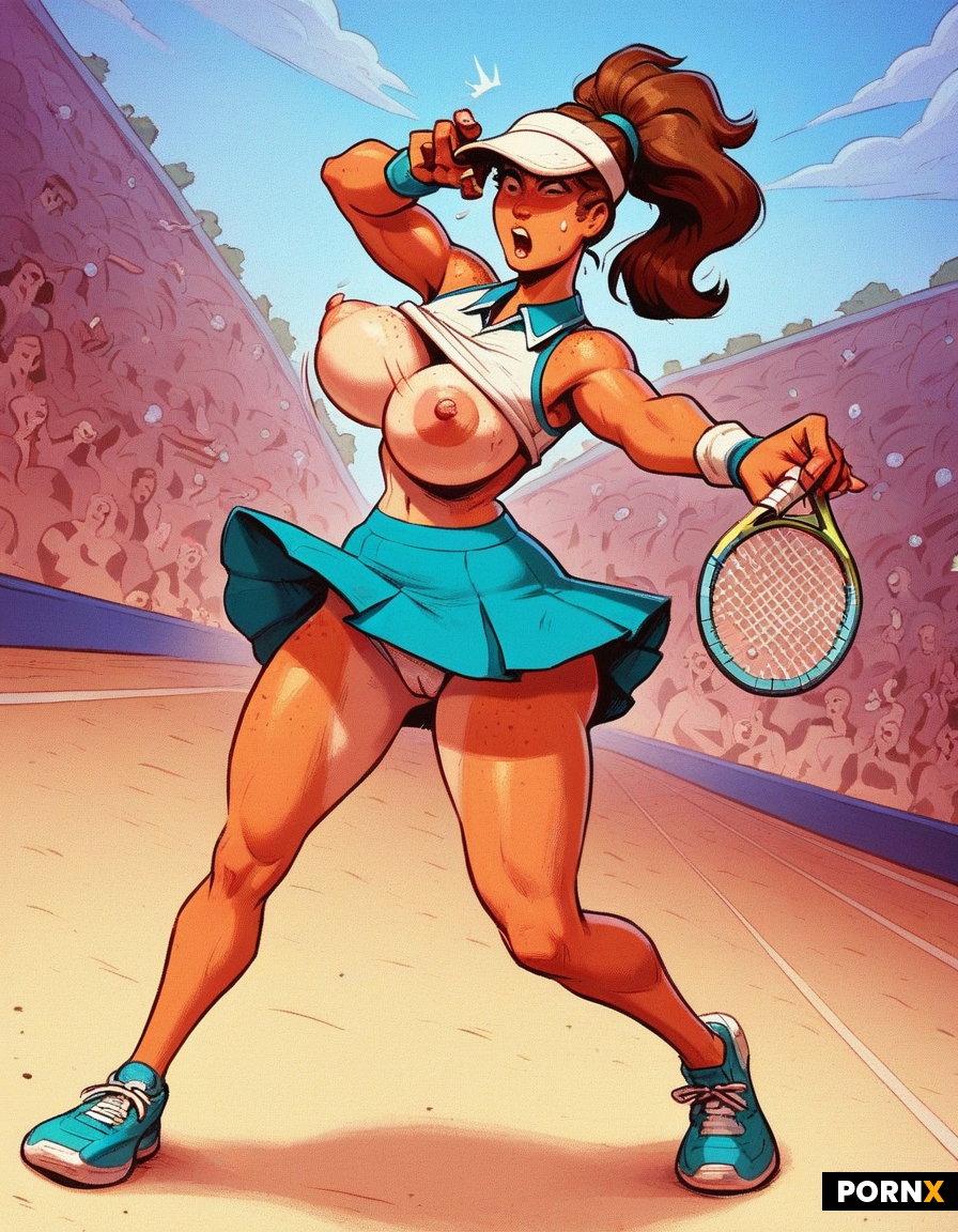 a small man with Woman playing tennis