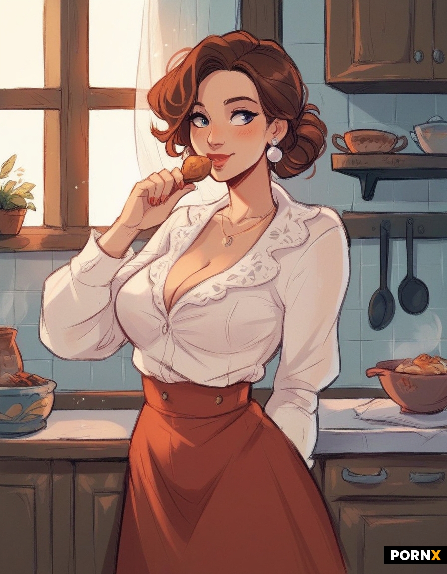 busty submissive housewife waiting to be bred in the kitchen