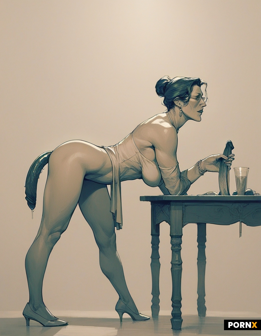 woman is bending over a table