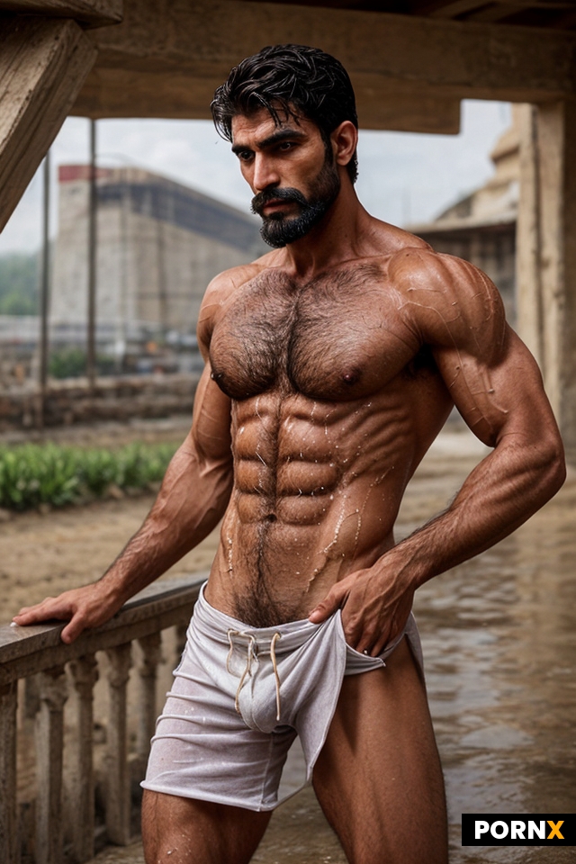afghan man with very thin lean body with body hair and sharp chin