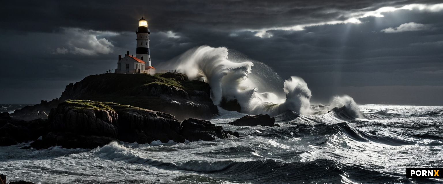 A dark and stormy ocean at night with powerful waves crashing