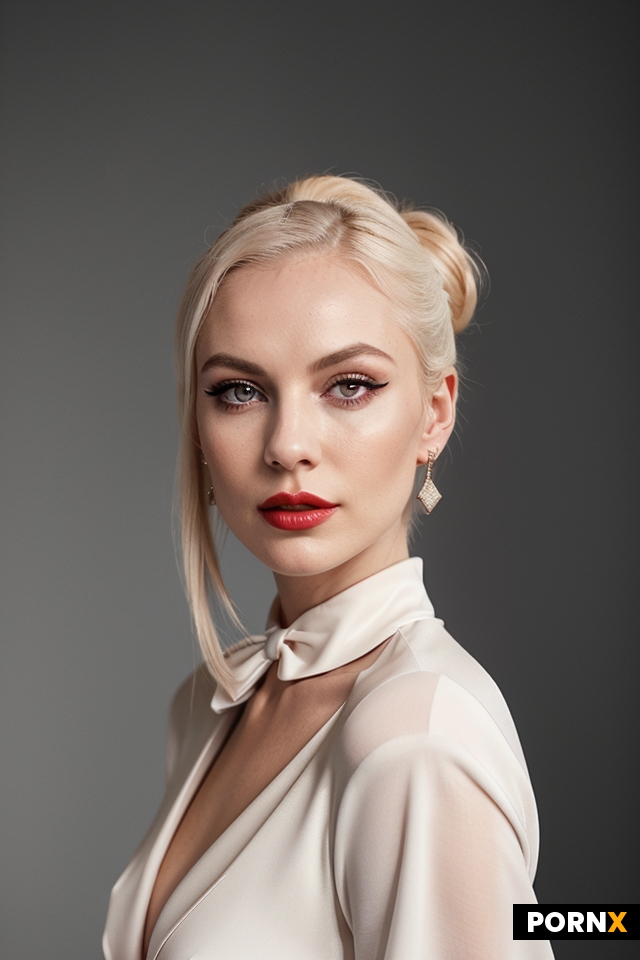 Ultra-realistic fashion portrait of an elegant  naked adult woman with platinum blonde hair in a sle