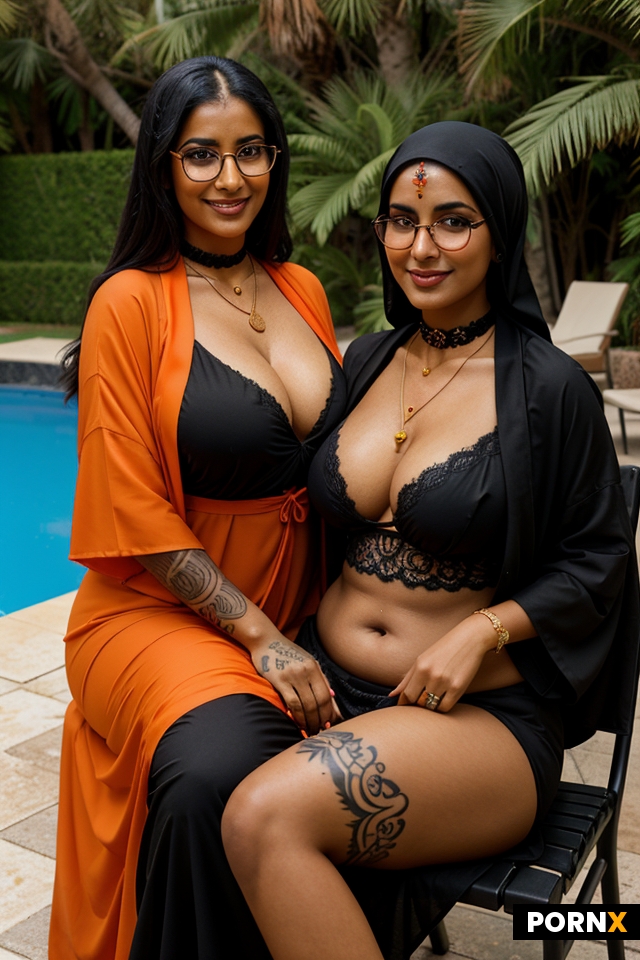 two orange abaya women