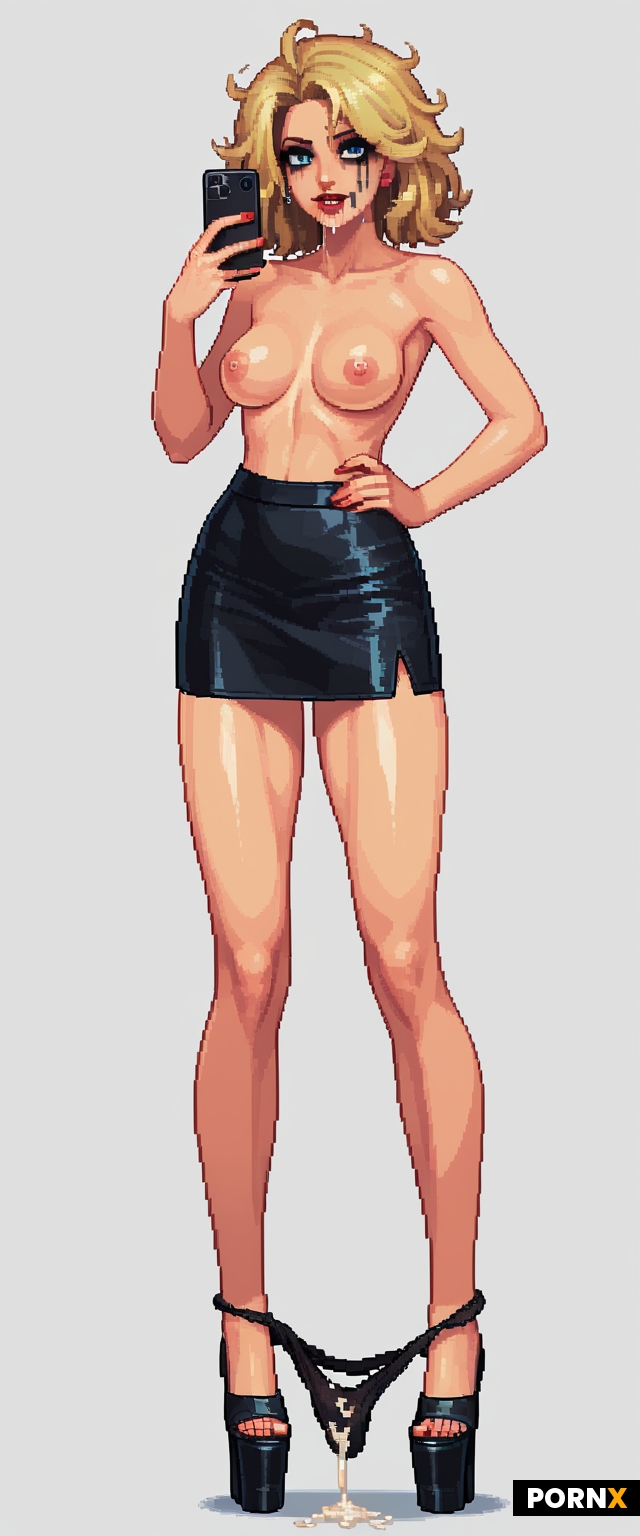 Wearing black leather skirt