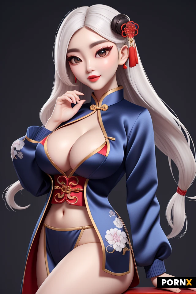 Chinese, Chinese traditional clothes, puffer jacket, satin, winter clothes, silk, colorful, beautiful face, perfect body, big eyes, big breasts, seductive, extremely white skin,auber, sexy