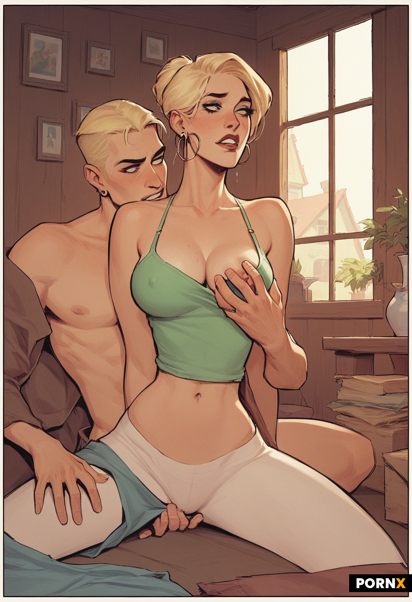 30 years old blonde Turkish housewife was relaxing in the living room wearing her home attire