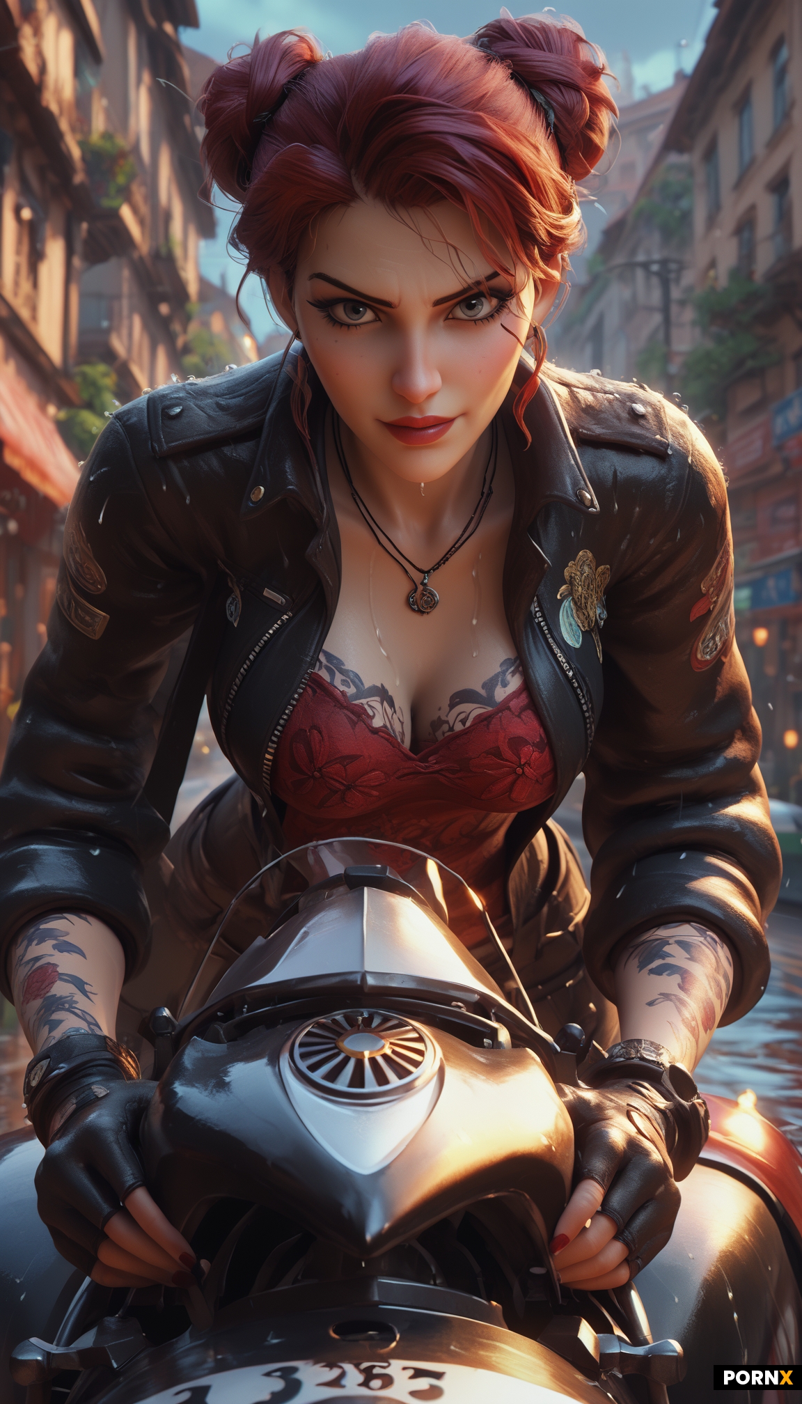 Skinny 18 year old Woman with Biker Outfit