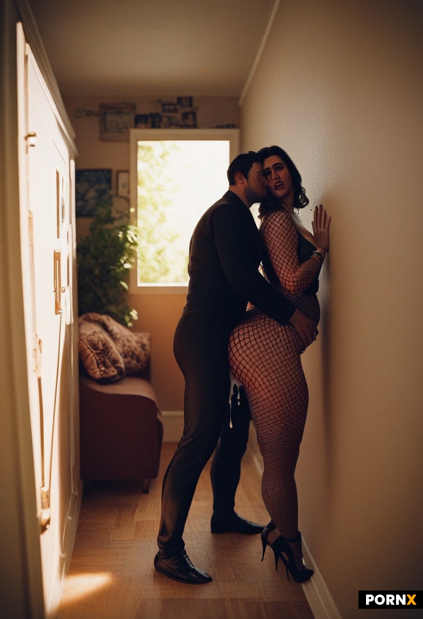 Man and woman hiding around corner