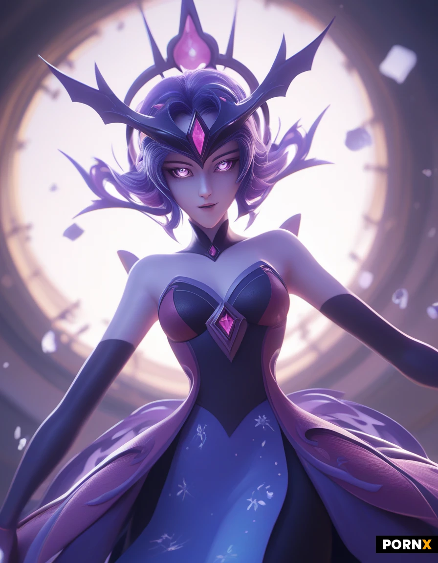 A 25-year-old alien woman with smooth jade-colored skin and long, silvery-lilac hair that streams behind her like nebular ribbons floats weightlessly against a backdrop of endless, star-dotted space, her full, bare breasts glistening with a faint phosphorescent sheen. She is positioned in a three-quarter turn, her torso tilted slightly forward while a diaphanous, iridescent skirt of flowing fabric billows around her lower half, catching the distant starlight and revealing subtle contours of her hips. Soft rim lighting from the surrounding constellations outlines her silhouette, casting a delicate halo that highlights the delicate veins in her alien ears and the faint luminescent patterns on her skin. The camera captures a low, dynamic angle with a shallow depth of field, focusing sharply on her expressive, luminous eyes and the gleam of her breast tissue while the background blurs into a dreamy galaxy swirl. Rendered in ultra-realistic, high-definition digital art with cinematic glare and subtle volumetric light shafts, the scene feels both otherworldly and intimately sensual.
