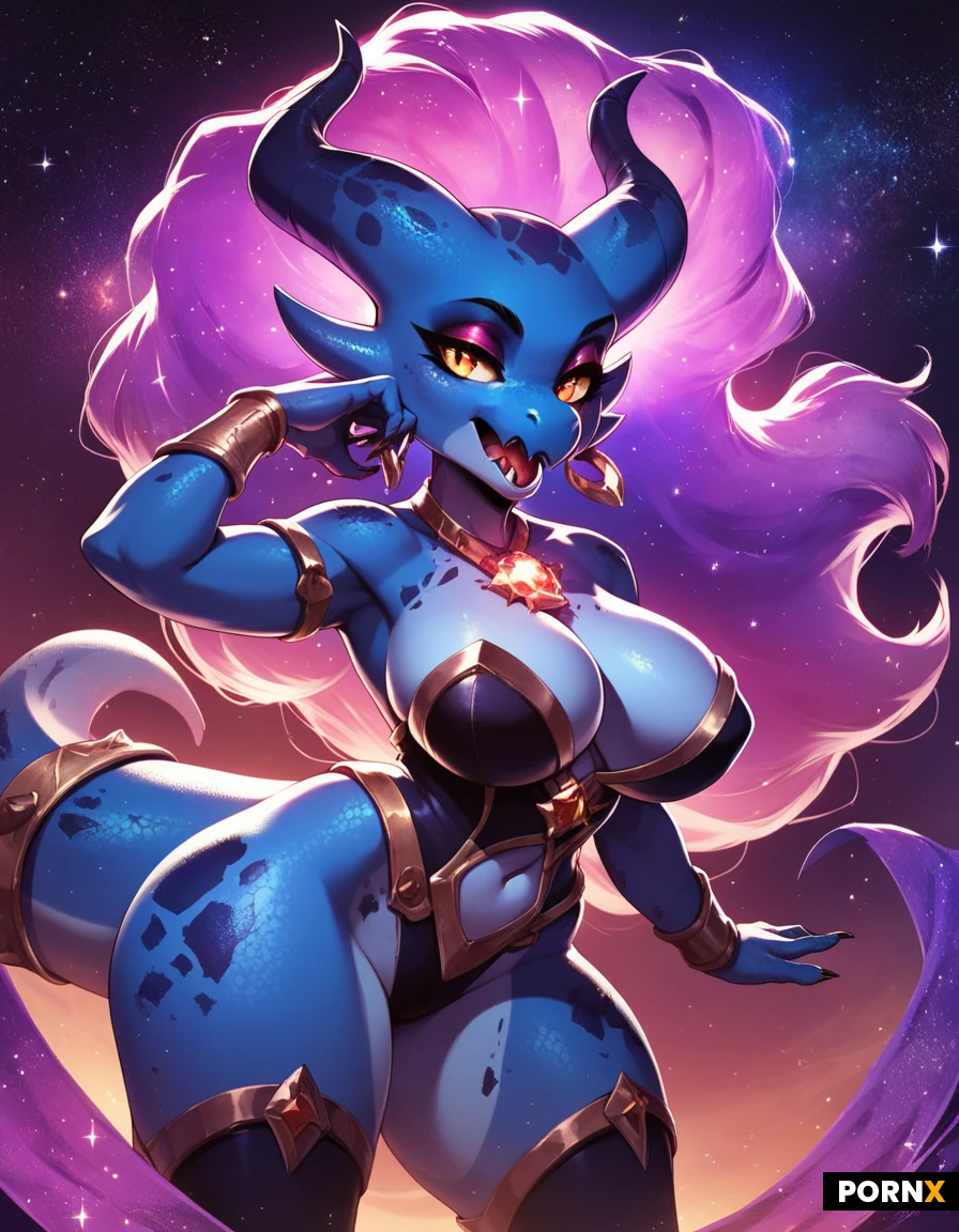 Kobold,Busty,Voluptuous,Short Stack,Galaxy Hair,Cosmic Cloths,Magical,Goddess
