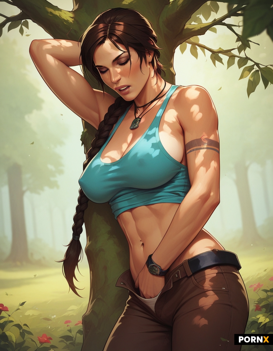 Lara Croft masturbating in a tree