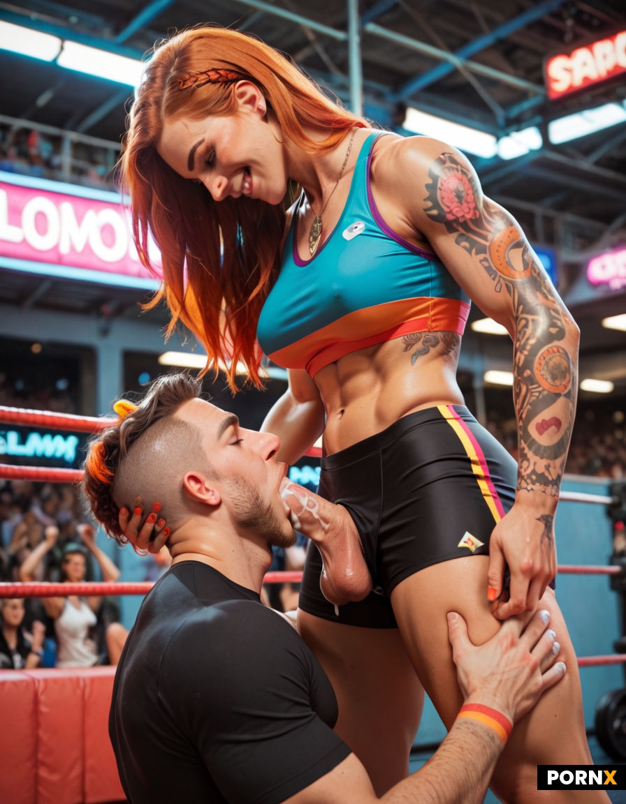 Futanari skinny ginger woman fucking a bearded man in the mouth